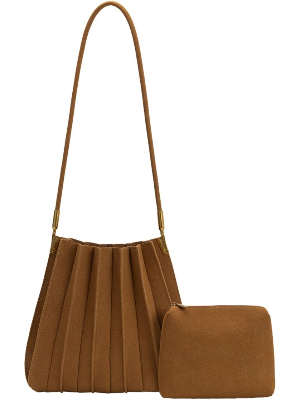 Melie Bianco Carrie Camel Vegan Tan Suede Shoulder Bag NWT